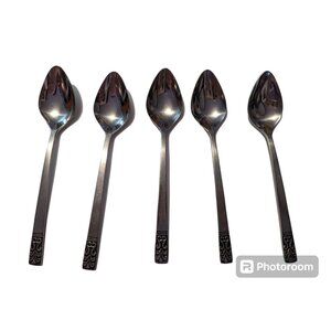 VTG CARLYLE Hong Kong stainless cameo pattern lot 5‎ teaspoons replacement